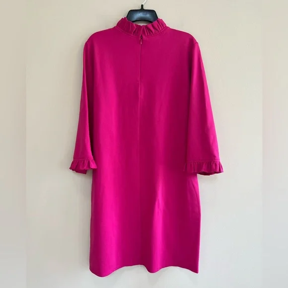 Jude Connally Ruffled Neck and Cuff Short Shift Dress in Fuschia Pink, size L - Picture 2 of 8
